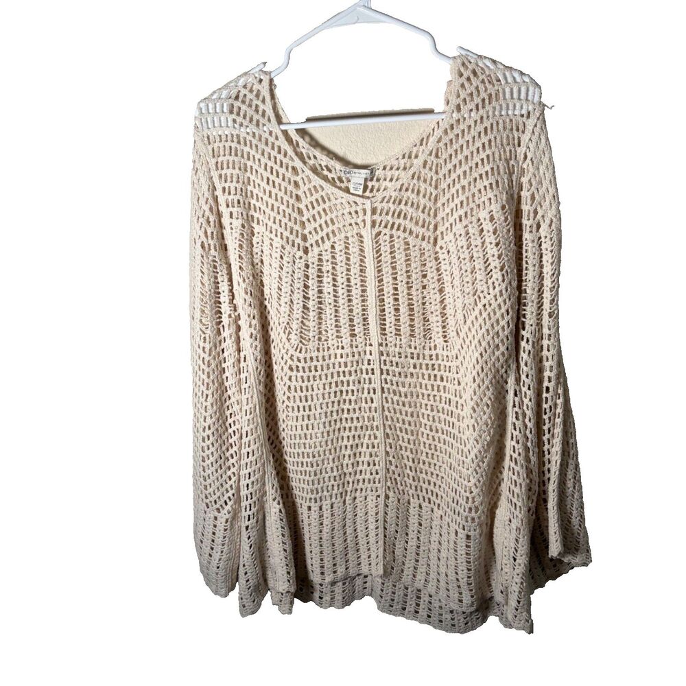 Cato Sweater Women's 22/24W Beige Open Knit Pullover Crochet Casual